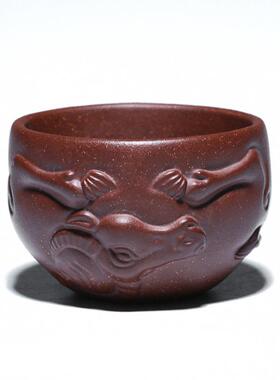 宜砂兴紫牛头人杯功夫茶具茶杯CC2品茗杯雕主茶碗紫砂杯浮泡茶杯