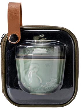 越窑青月兔客杯一壶一杯旅便携式行茶具套装户瓷外露23JS07-5快营