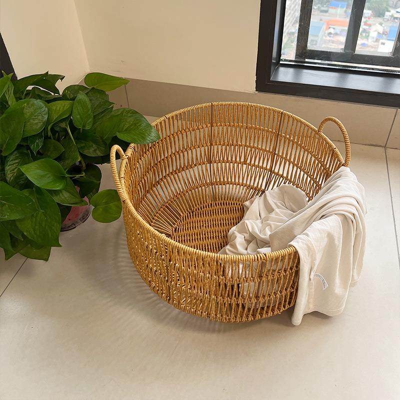 浅色脏衣篓纯手工Z02浅花仿空藤编收纳筐日式简约家用储物收镂纳,收纳整理,脏衣篮,淘宝优惠券,粉丝福利购,淘宝优惠卷