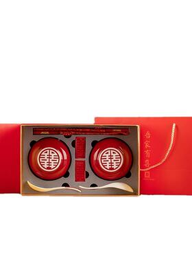 结敬茶杯套装一碗红色婚庆喜筷新对人改婚口盖碗OLX敬茶杯婚礼陪