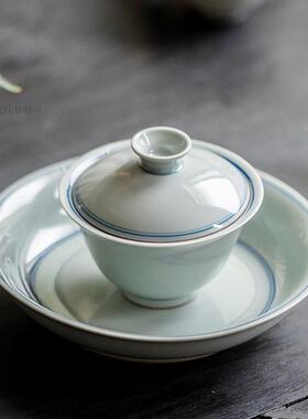 复古手绘碗双线二才盖彩碗家用陶瓷FM-FGQ11泡茶仿古青釉茶下单个