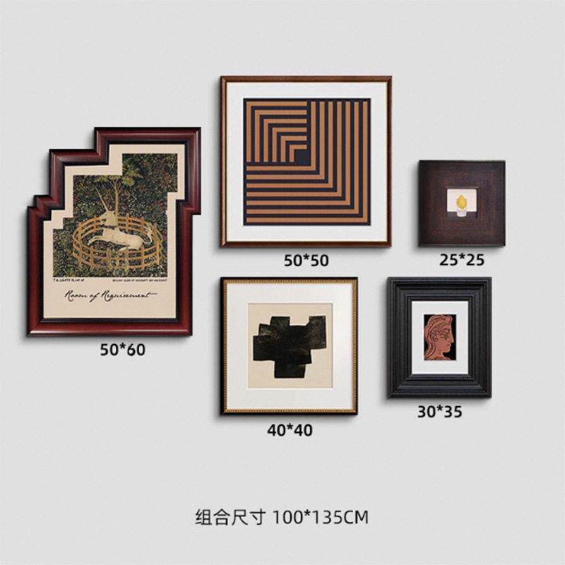 法式中古风客厅装饰画现抽象组合玄关挂画书房矮柜美式复古壁画