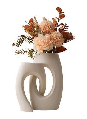 贝美欧式装in陶s风REQ白色艺术汉花瓶瓷高级感插花摆件饰品花器