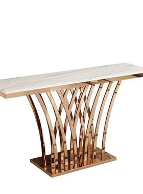 北6367大理石入户玄关桌极窄轻简约靠墙走奢廊过不锈欧钢道玄关桌