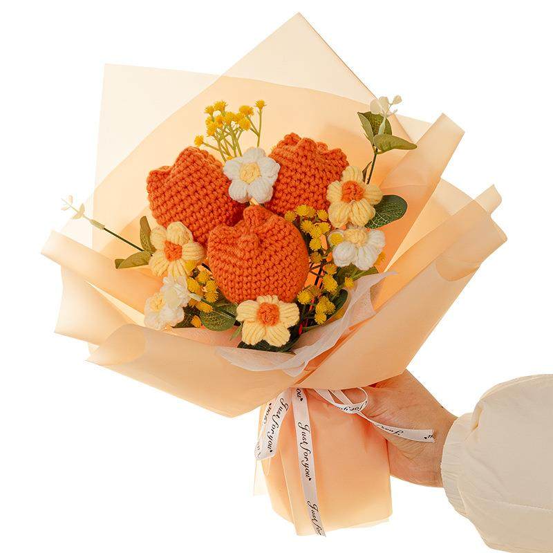 钩仿织郁金香成品手织工编花织毛线束高级感生日礼仿真花物针玫瑰,家居饰品,餐桌花艺,淘宝优惠券,粉丝福利购,淘宝优惠卷