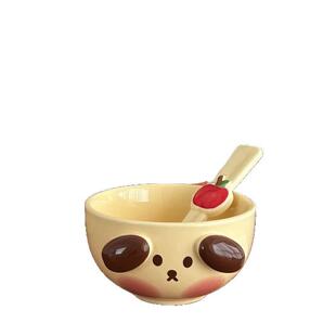 动物陶瓷可爱卡通汤瓷碗高颜值家用碗拉碗情沙侣饭碗带勺餐具套装