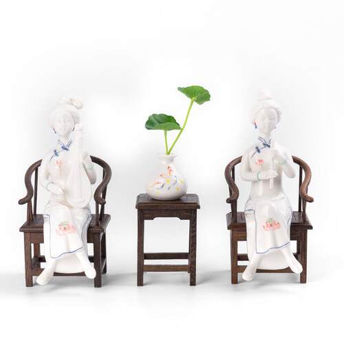 德典化古白瓷手绘人物摆居件创意中式玄关酒柜家酒店软装OIU饰工