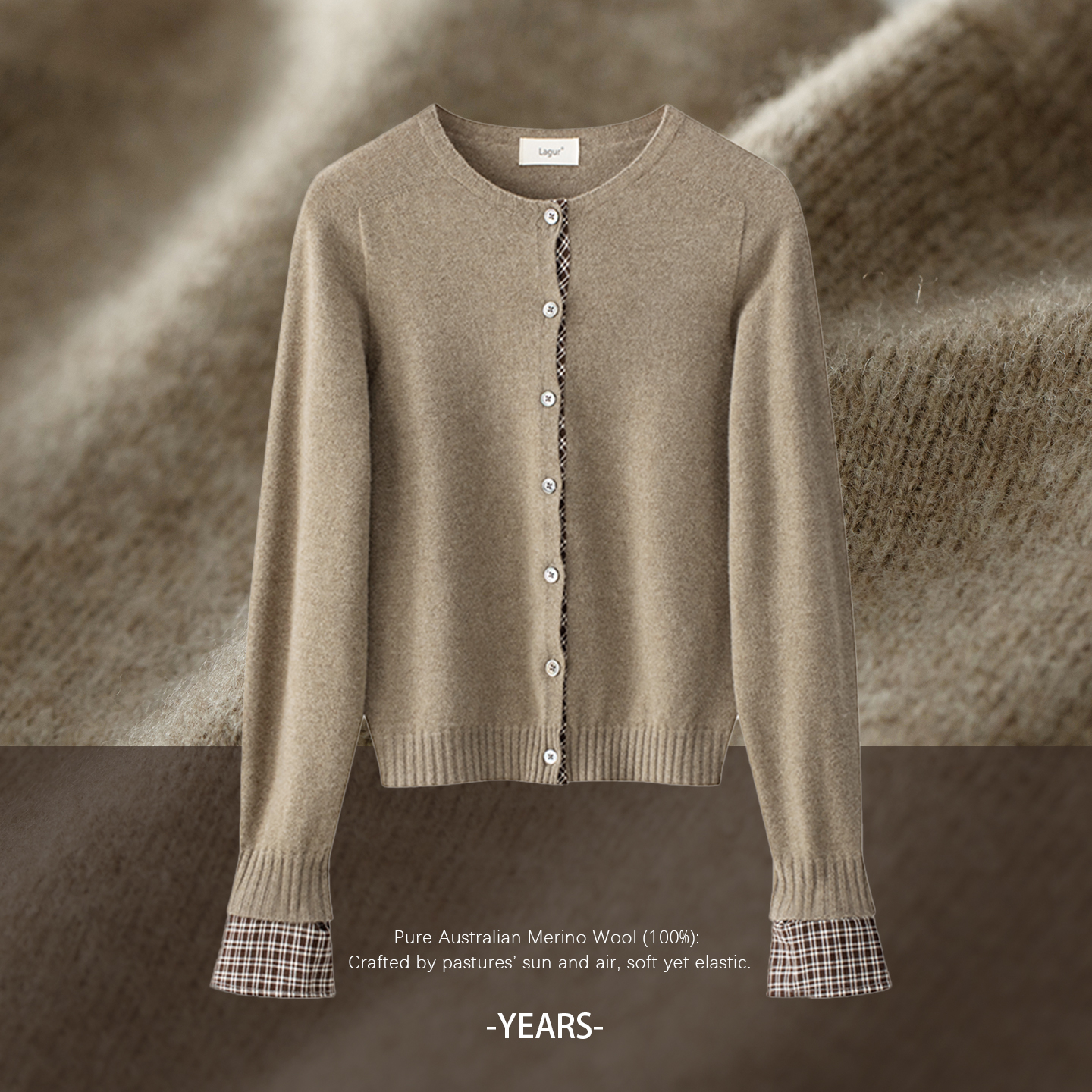 100%羊毛开衫假两件圆领宽松打底