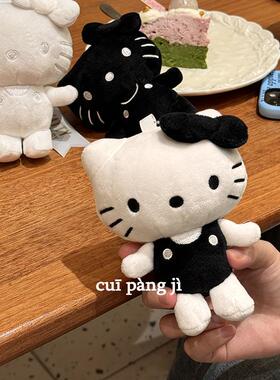 日本50周年限定黑白kitty毛绒挂件可爱kt猫书包挂饰钥匙扣礼物女