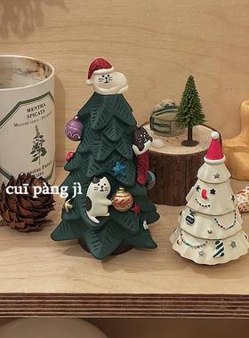 圣诞树三只小猫松树糖果桌面摆件