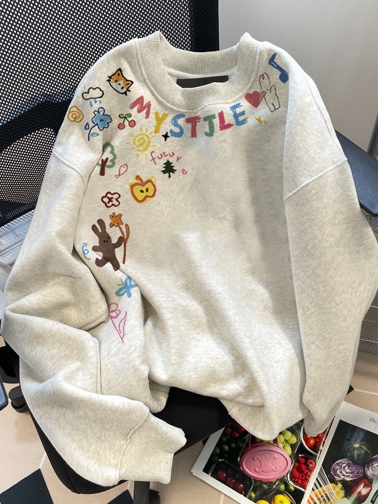 初中生超好看卡通涂鸦卫衣女今年流行的新款秋季减龄洋气长袖上衣