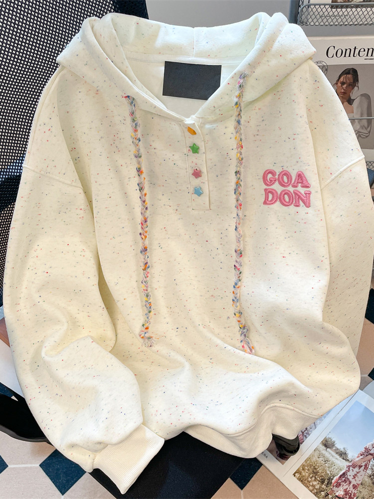 Korean-style, extremely good-looking, colorful dot embroidered letter hoodie, sweet and loose, 2025's popular versatile hooded jacket for women