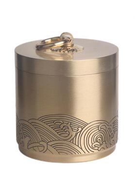 铜拉丝罐祥云烟灰祥云纹带盖烟灰缸摆件国潮黄约储物罐茶叶工艺简