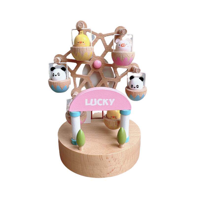 LUCKY摩天轮八音盒摆件可旋转音乐盒手工木质女生生日礼物创意