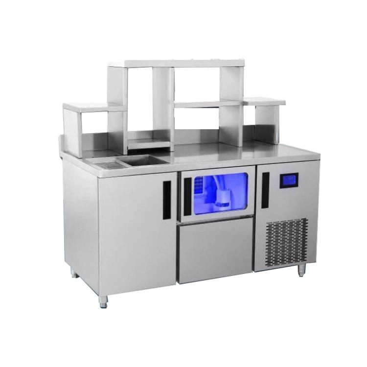 吧台蓝光制冰机商用不锈钢操作台奶茶店方块冰全自动60kg制冰机