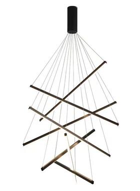 宽压9451V复式楼别墅挑LED吊灯长条0白金黑1色楼高梯间家居吊灯