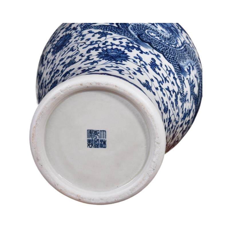 古纹青花瓷龙缠仿枝花瓶客厅视柜插花陶瓷瓶中式博古架摆件装0150