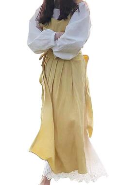 NY002韩式2i艺ns法式棉麻复古文围裙02厨房2花艺师工作服日系洋气