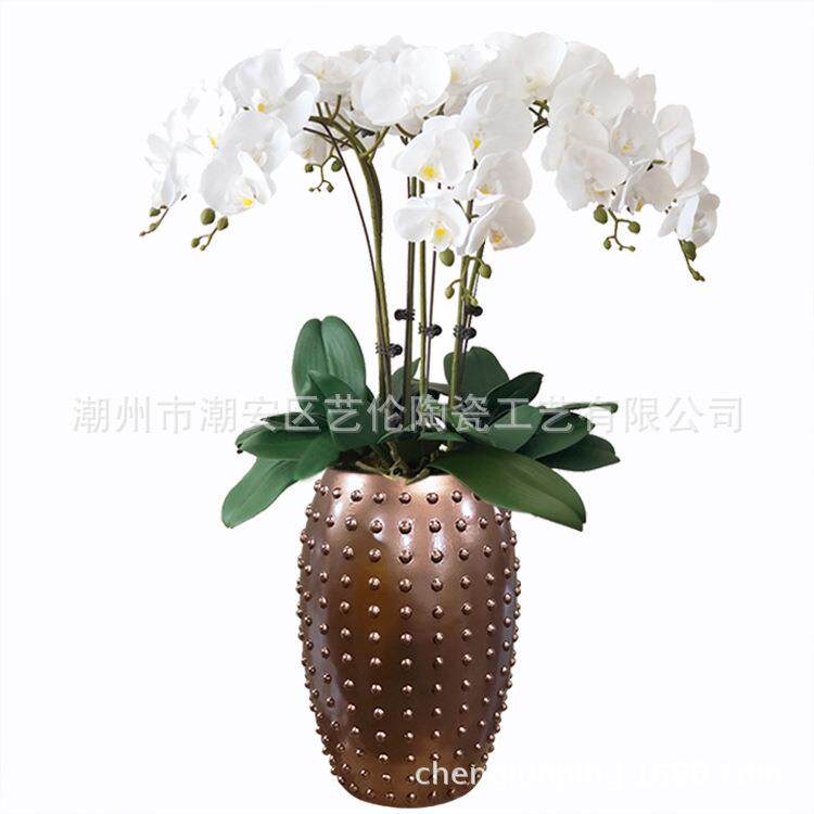 新款简约氧化镁玻璃钢花盆仿真花落地花瓶售楼处客厅商场装饰品