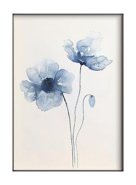 北欧客厅装饰画抽象色蓝厅水墨油画艺SQ5090文清新沙发背景墙壁画