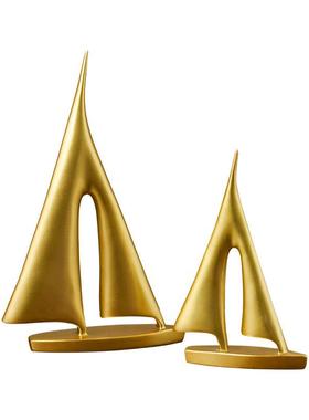 创意中式金色帆船一饰对BJ1540书柜客现厅装品软装酒柜书房桌面摆