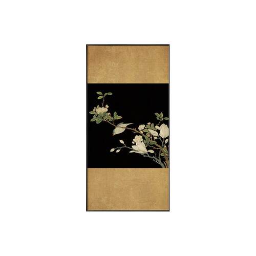 新中式茶室装饰画办公室背景墙后壁画中古风花鸟图玄关正对门挂画