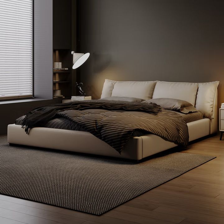 意式轻奢真皮床现代简约主卧大床1.8米双人床1.5m小户型储物婚床