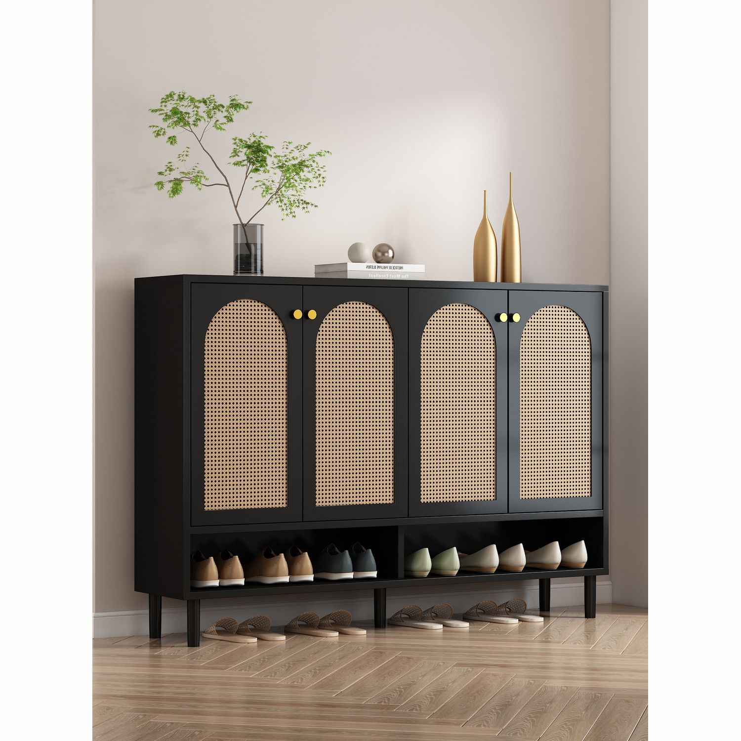 藤编鞋柜家用入户门口玄关柜大容量收纳客厅储物柜走廊小尺寸柜子