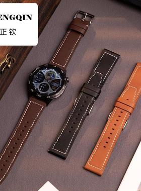 适用华为手表表带Watch5/4/3proNew商务大气gt4/5pro双头层小牛皮