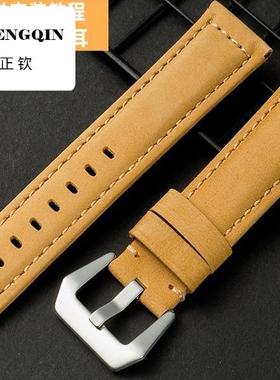 适用于疯马皮表带沛纳海男表复古真皮手表带PAM111腕带20-26mm