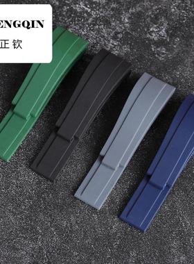 适用防水硅胶橡胶手表带代用迪通拿游艇黑绿水鬼王复古劳20mm男表