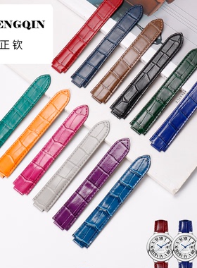 雷帝适配同款卡地亚蓝气球手表带真皮鳄鱼纹牛皮Cartier皮表凸口