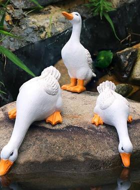 庭院假山水池鸭子树脂摆件户外花园造景微景观鱼池水景动物装饰品