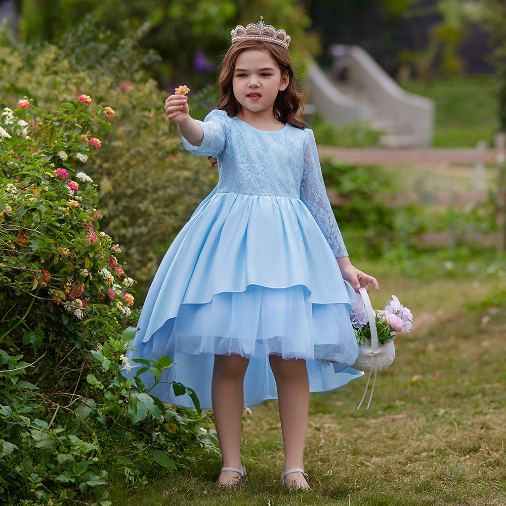 2024亚马逊跨境儿童礼服长袖蕾丝公主裙礼服燕尾服kids dress
