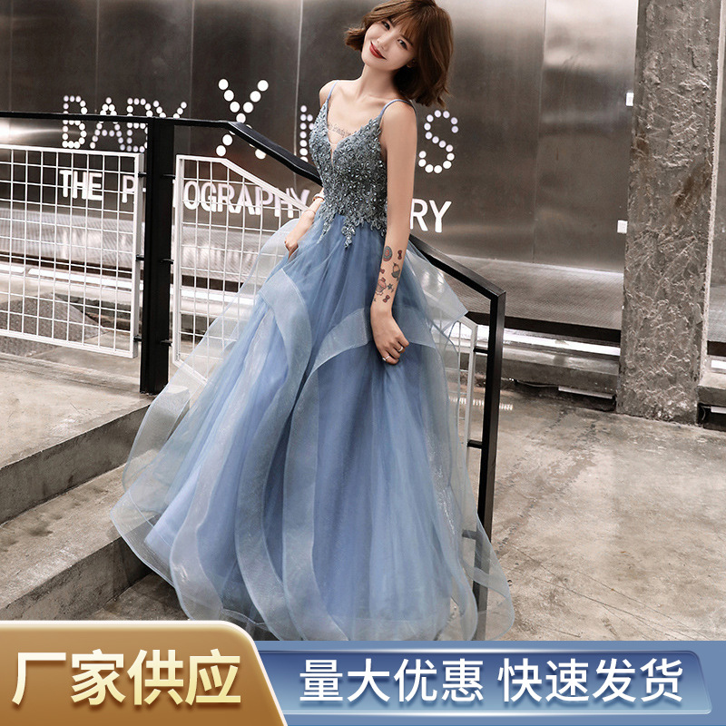 宴会吊带礼服女2023春季新款大气质感修身连衣裙长款名媛晚礼服