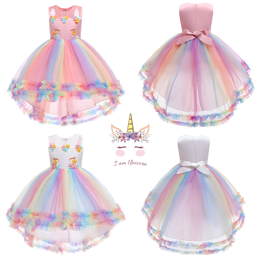 女童独角兽拖尾公主裙花童礼服儿童演出蓬蓬连衣裙Unicorn dress