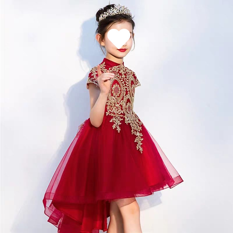 儿童礼服女童公主裙2025春夏小女孩生日中国风蓬蓬裙红演出
