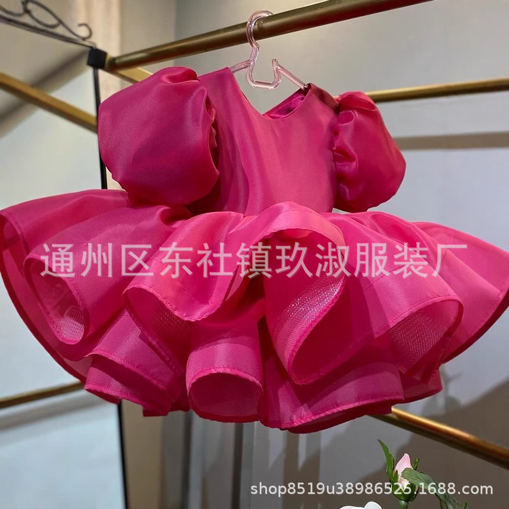 儿童礼服花童跨境小女孩花朵生日party公主裙主持人钢琴亚马逊短
