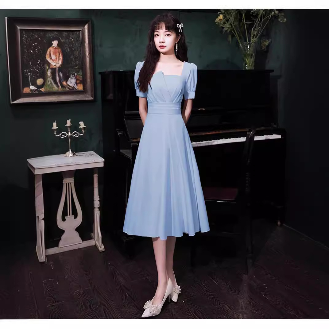 晚礼服女轻奢小众高端法式高级感平时可穿蓝色伴娘服连衣裙