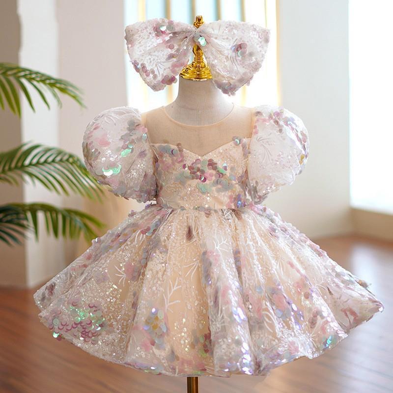 周岁女童礼服亮闪儿童礼服蓬蓬裙幼儿园表演走秀演出蝴蝶结公主