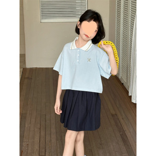 套装 2025新款 女童短袖 夏季 百褶裙 中大童时尚 洋气学院风polo衫