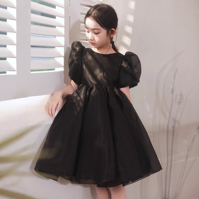 儿童生日礼服黑色公主裙蓬蓬纱女童主持人走秀钢琴演奏演出服