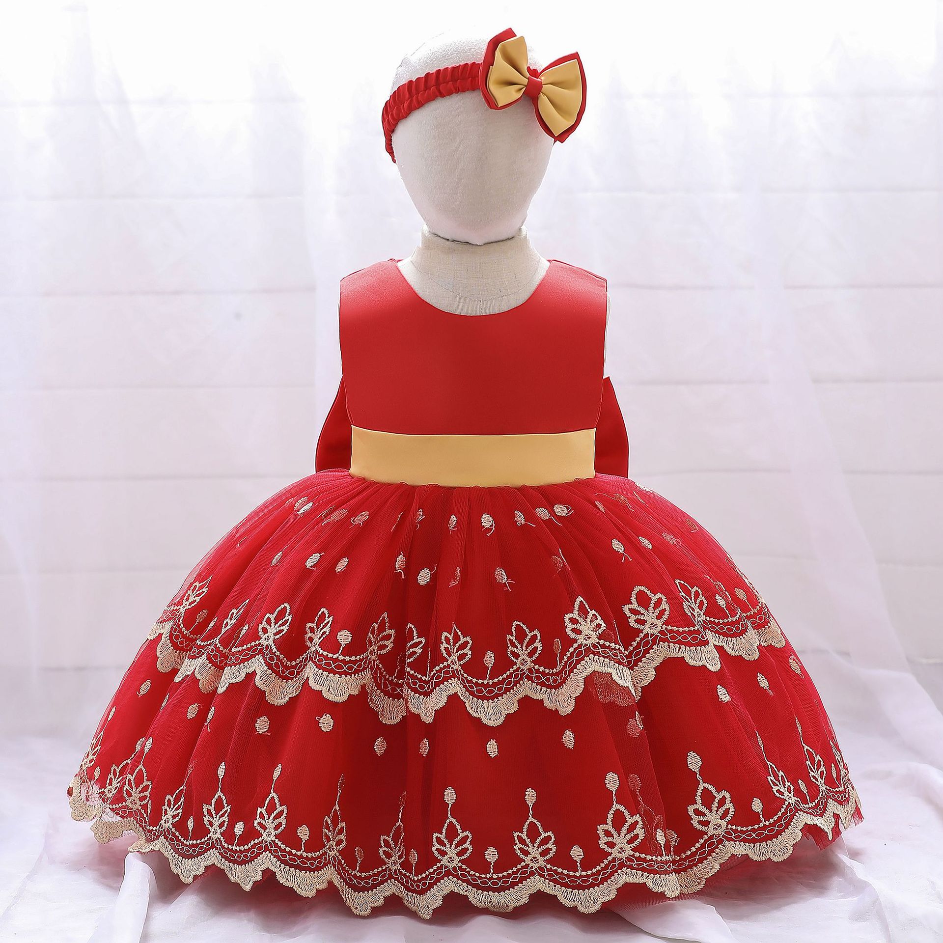 亚马逊刺绣儿童礼服连衣裙花童礼服婚纱公主裙小女孩生日蓬蓬