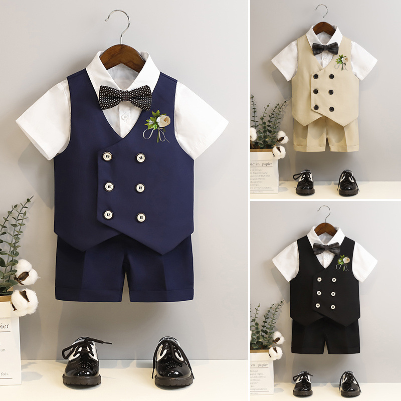 童装男童礼服儿童生日西装马甲衬衫演出夏季套装男孩宝宝花童