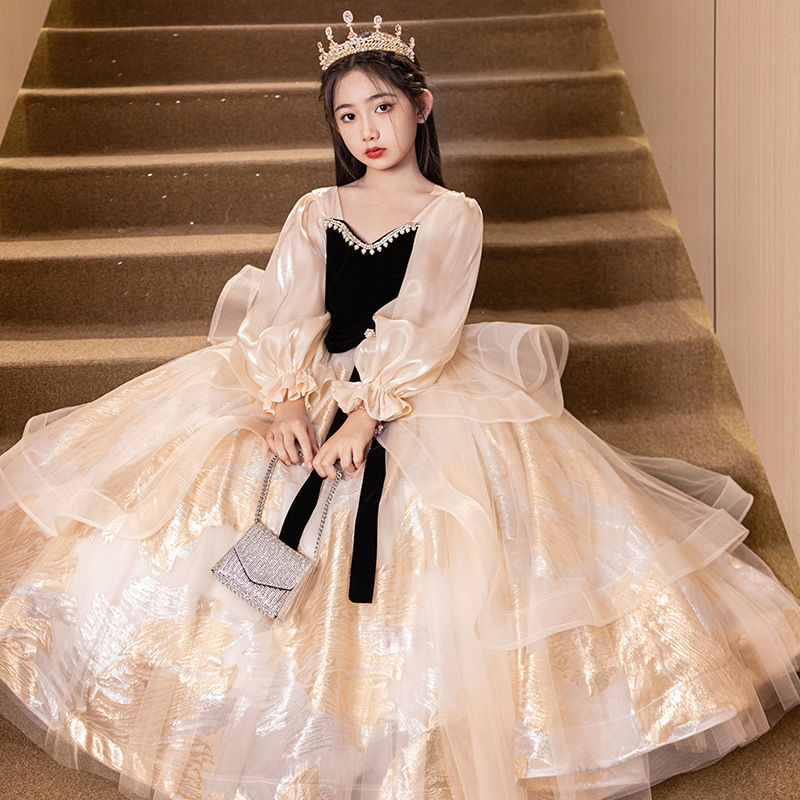 女童礼服春季花童婚礼小女孩生日公主裙儿童小主持人钢琴演奏