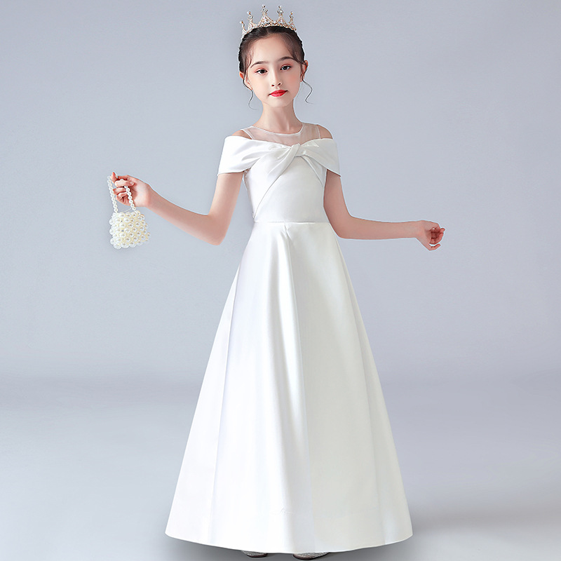 儿童礼服女童生日公主裙洋气钢琴演奏白色礼服大童连衣裙2025
