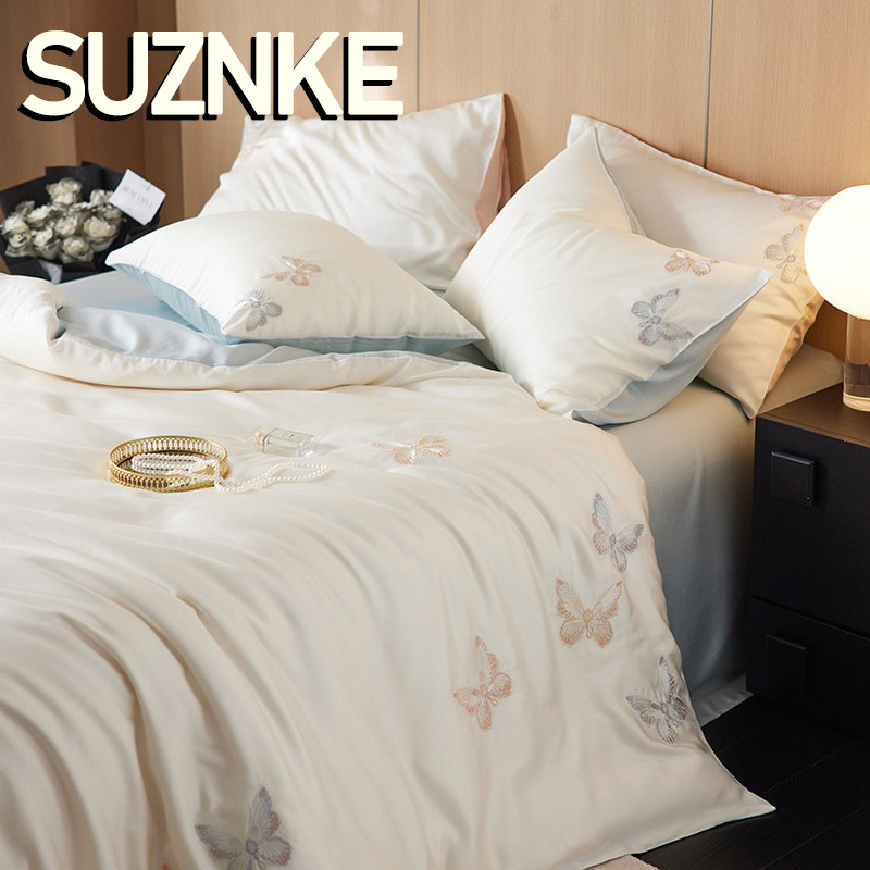 舒尊客||A类水感裸机60S兰精天丝四件套丝滑凉感蝴蝶刺绣被套床单