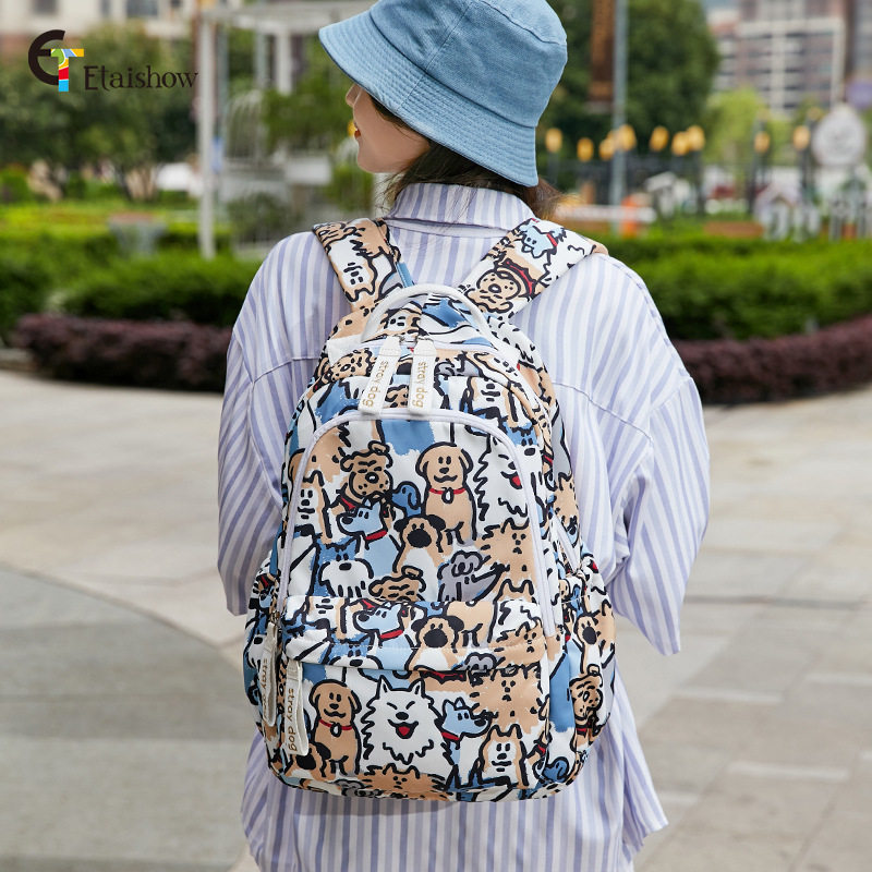 广州厂家新款卡通印花高初中学生大容量校园15.6寸双肩背包女