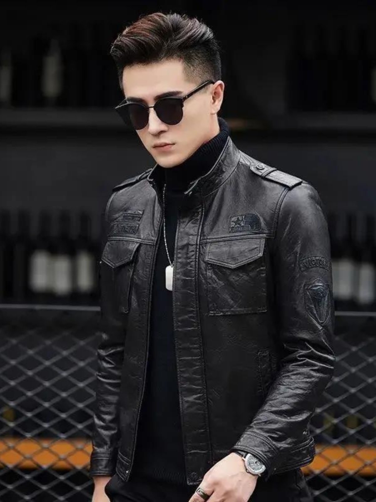 2026 Spring and Autumn New Haining Sheep Leather Jacket Men's Slim Motorcycle Stand Collar Short Leather Jacket Casual Jacket