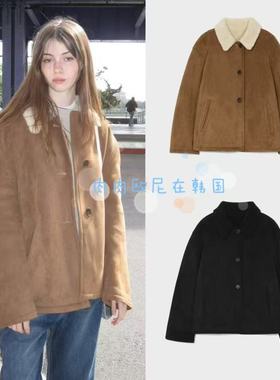 现货 lowclassic 2025冬季新款 复古翻领单排扣保暖皮毛一体外套